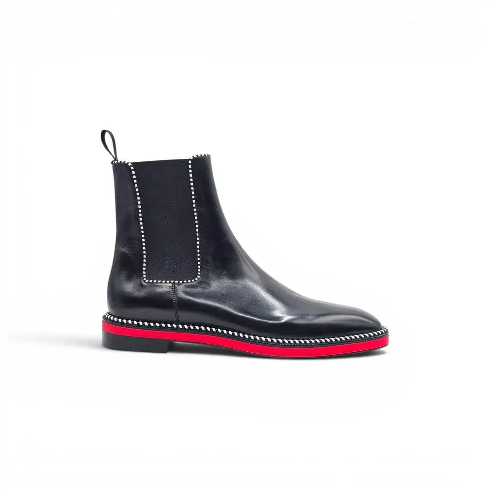Christian Louboutin Men Leather Chelsea Boots Black EU 42 US 9 - Right Shoe